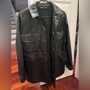 Zara Black Leather Jacket Size S